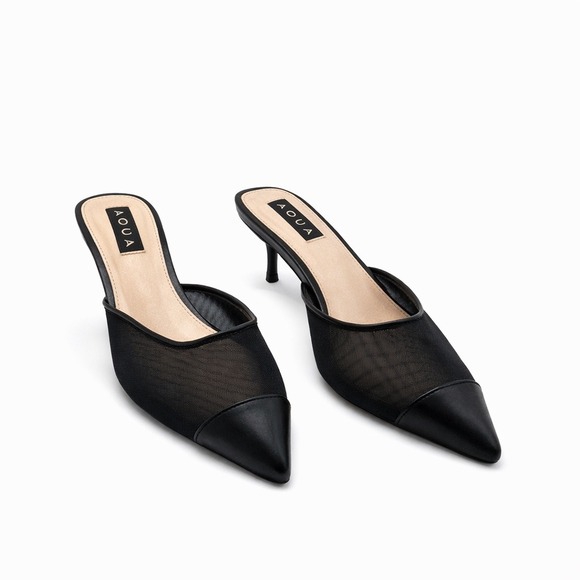 Aqua Shoes - AQUA Black Mesh Pointed Toe Stiletto Mules Women's Size 10